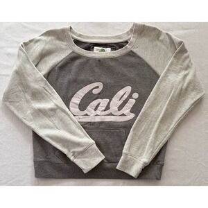 Green Sleeved LA Cali Logo California Raglan Sweatshirt Gray Pocket Large Y2K